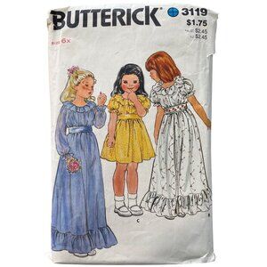 Butterick 3119 Sewing Pattern Size 6X Childrens Dresses Vintage Dressmaking CUT